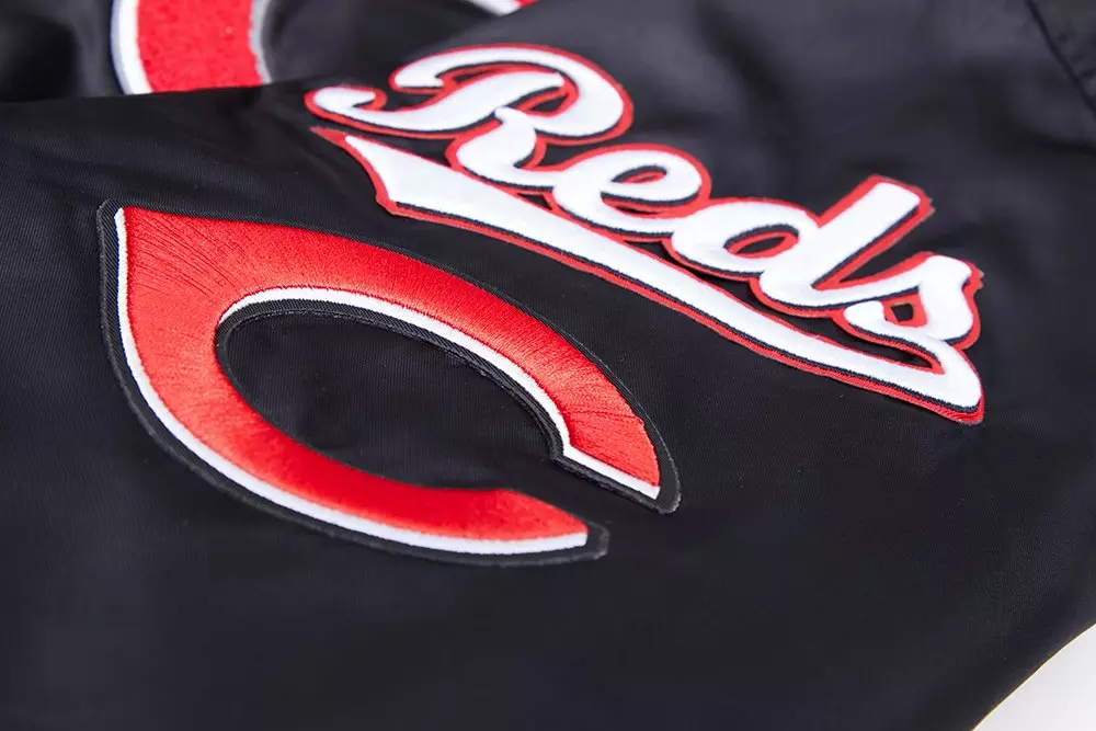 Pro Standard Men's MLB Cincinnati Reds Mashup Rib Satin Jacket -Black/Red - BLACK/RED