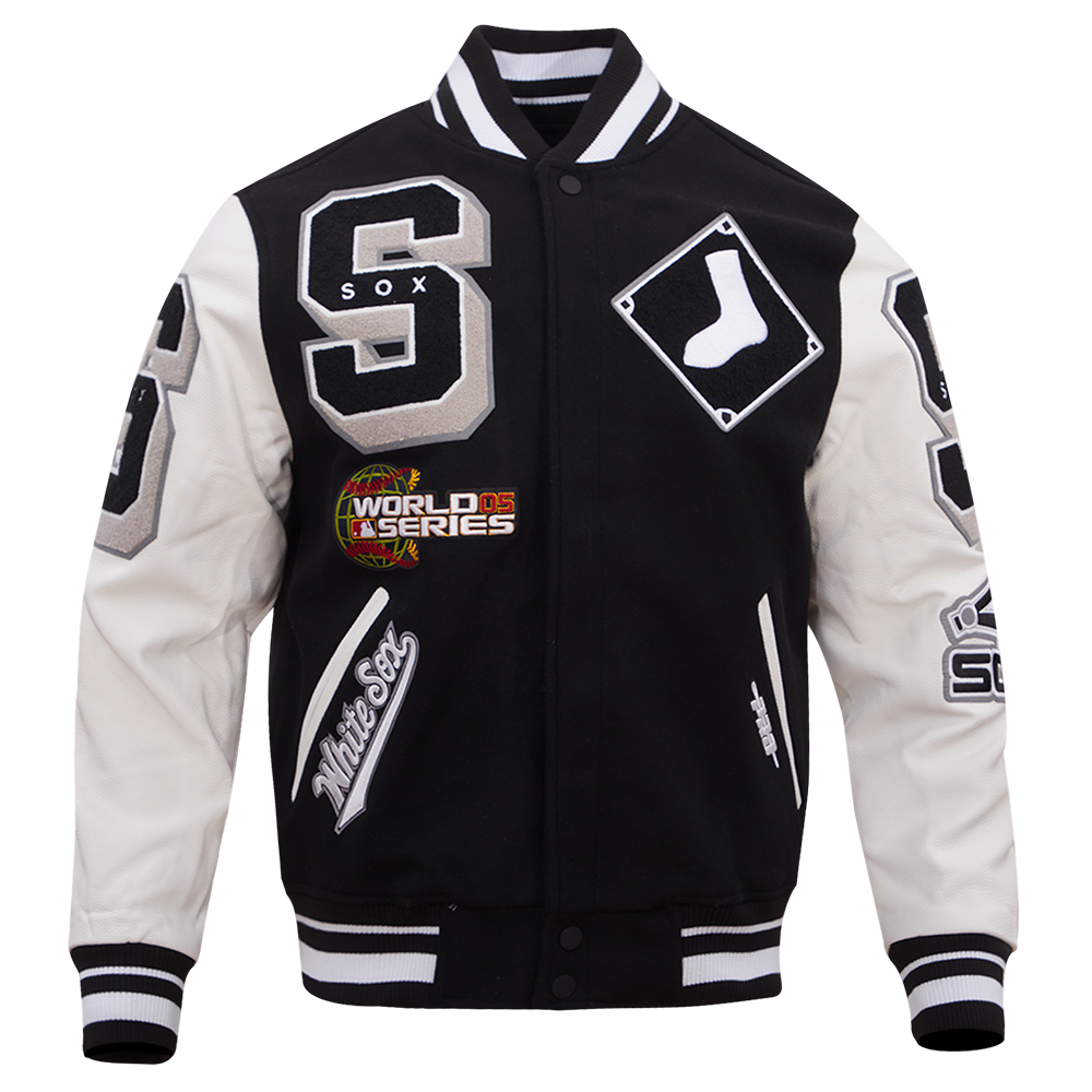 Pro Standard Men's MLB Chicago White Sox Mashup Rib Wool Varsity Jacket -Black/Grey - BLACK/GREY Thumbnail View 1