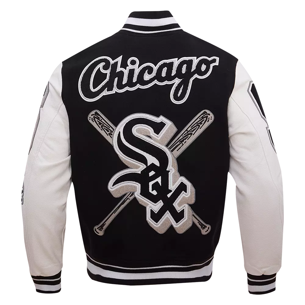 Pro Standard Men's MLB Chicago White Sox Mashup Rib Wool Varsity Jacket - Black/Grey - BLACK/GREY