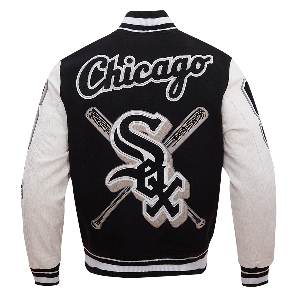 Pro Standard Men's MLB Chicago White Sox Mashup Rib Wool Varsity Jacket -Black/Grey - BLACK/GREY Thumbnail View 2