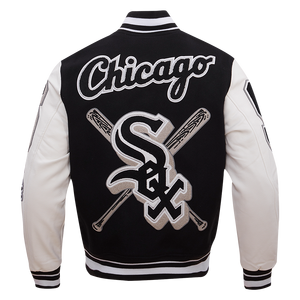 Pro Standard Men's MLB Chicago White Sox Mashup Rib Wool Varsity Jacket -Black/Grey