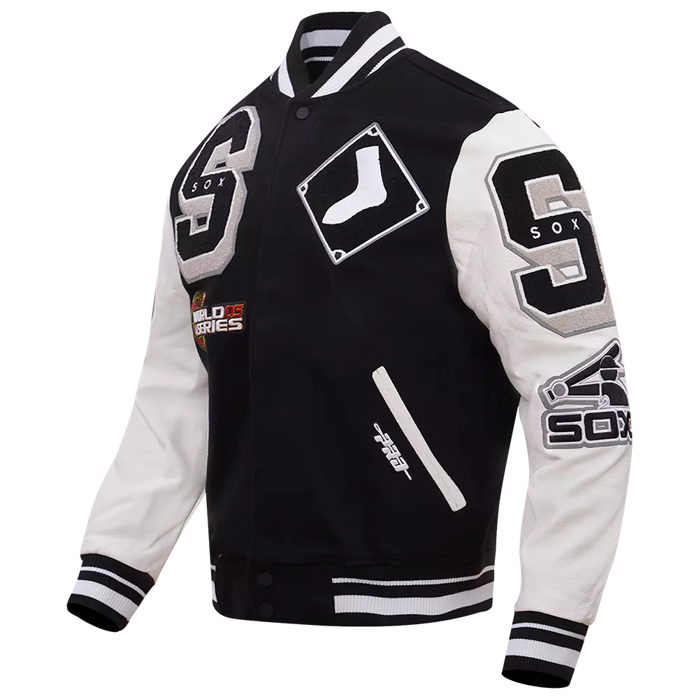 Pro Standard Men's MLB Chicago White Sox Mashup Rib Wool Varsity Jacket - Black/Grey - BLACK/GREY