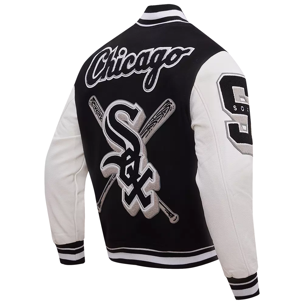 Pro Standard Men's MLB Chicago White Sox Mashup Rib Wool Varsity Jacket - Black/Grey - BLACK/GREY