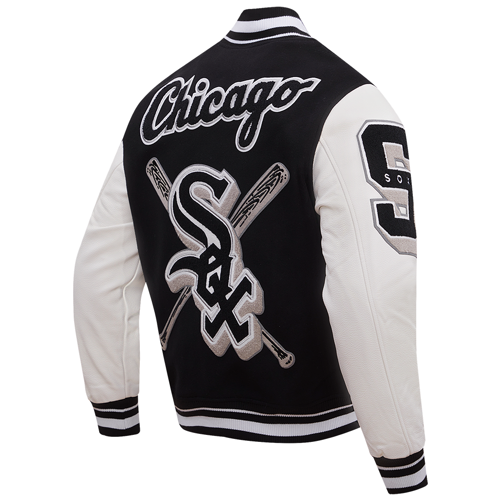 Pro Standard Men's MLB Chicago White Sox Mashup Rib Wool Varsity Jacket -Black/Grey - BLACK/GREY Thumbnail View 4