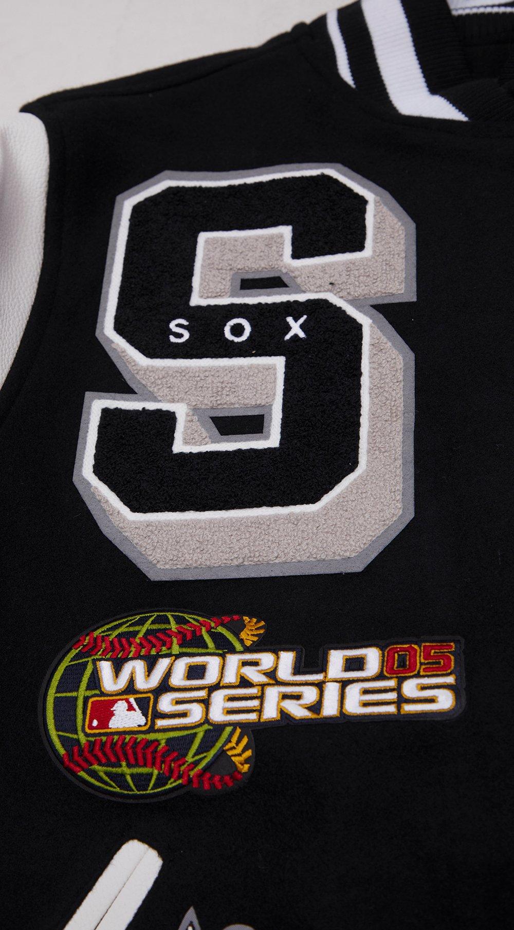 Pro Standard Men's MLB Chicago White Sox Mashup Rib Wool Varsity Jacket - Black/Grey - BLACK/GREY Thumbnail View 5