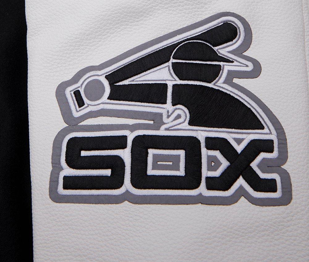 Pro Standard Men's MLB Chicago White Sox Mashup Rib Wool Varsity Jacket -Black/Grey - BLACK/GREY Thumbnail View 9