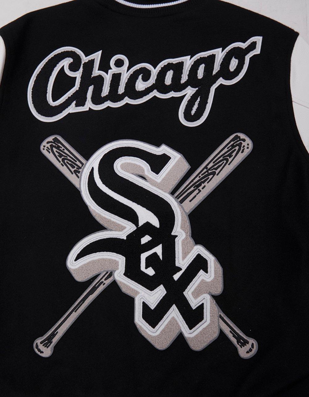 Pro Standard Men's MLB Chicago White Sox Mashup Rib Wool Varsity Jacket -Black/Grey - BLACK/GREY Thumbnail View 10