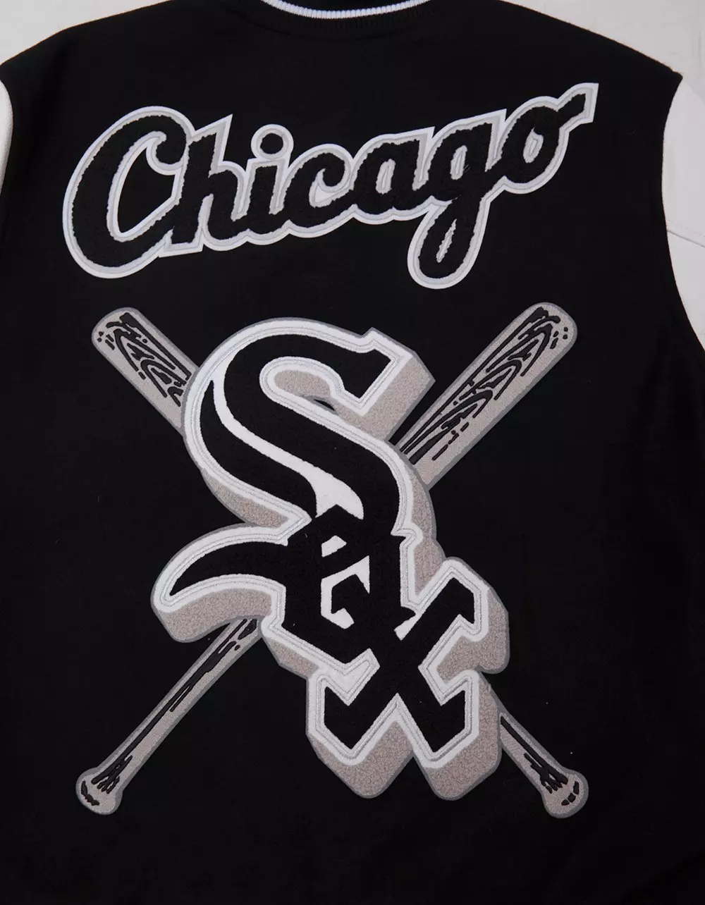 Pro Standard Men's MLB Chicago White Sox Mashup Rib Wool Varsity Jacket -Black/Grey - BLACK/GREY