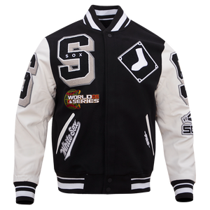 Pro Standard Men's MLB Chicago White Sox Mashup Rib Wool Varsity Jacket -Black/Grey