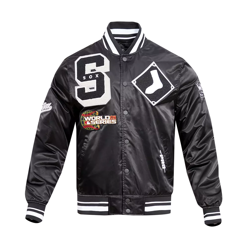 Pro Standard Men's MLB Chicago White Sox Mashup Rib Satin Jacket - Black/Grey - BLACK/GREY