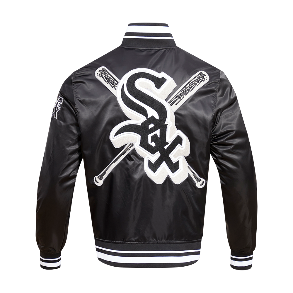 Pro Standard Men's MLB Chicago White Sox Mashup Rib Satin Jacket - Black/Grey - BLACK/GREY Thumbnail View 2