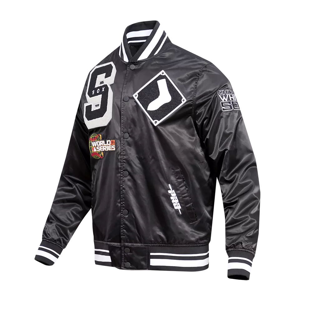 Pro Standard Men's MLB Chicago White Sox Mashup Rib Satin Jacket - Black/Grey - BLACK/GREY