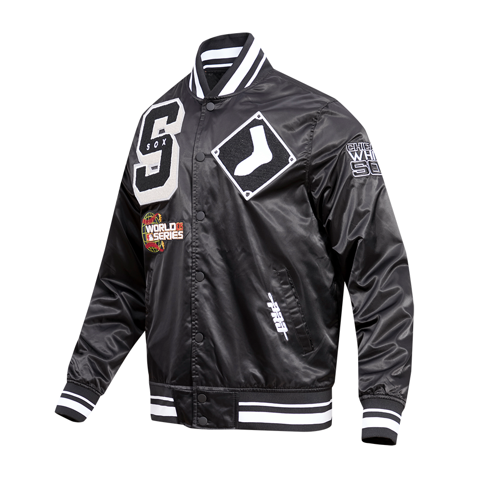 Pro Standard Men's MLB Chicago White Sox Mashup Rib Satin Jacket -Black/Grey - BLACK/GREY Thumbnail View 3