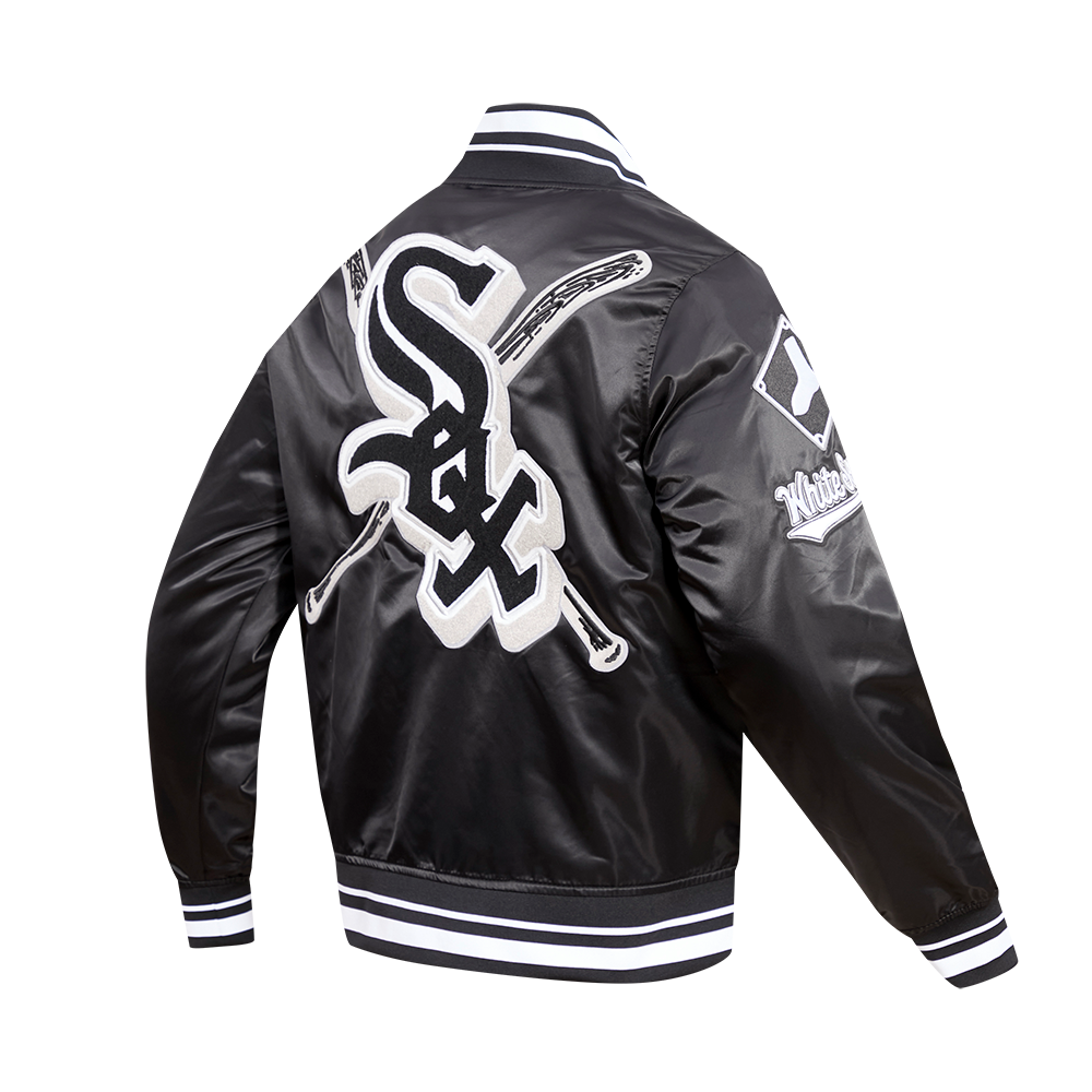 Pro Standard Men's MLB Chicago White Sox Mashup Rib Satin Jacket - Black/Grey - BLACK/GREY Thumbnail View 4