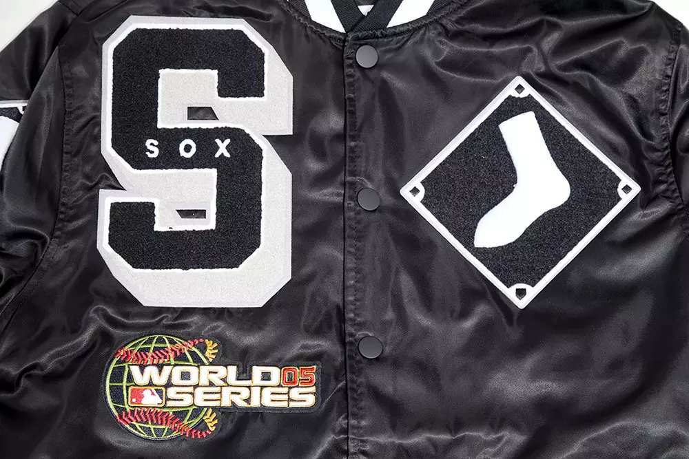 Pro Standard Men's MLB Chicago White Sox Mashup Rib Satin Jacket -Black/Grey - BLACK/GREY