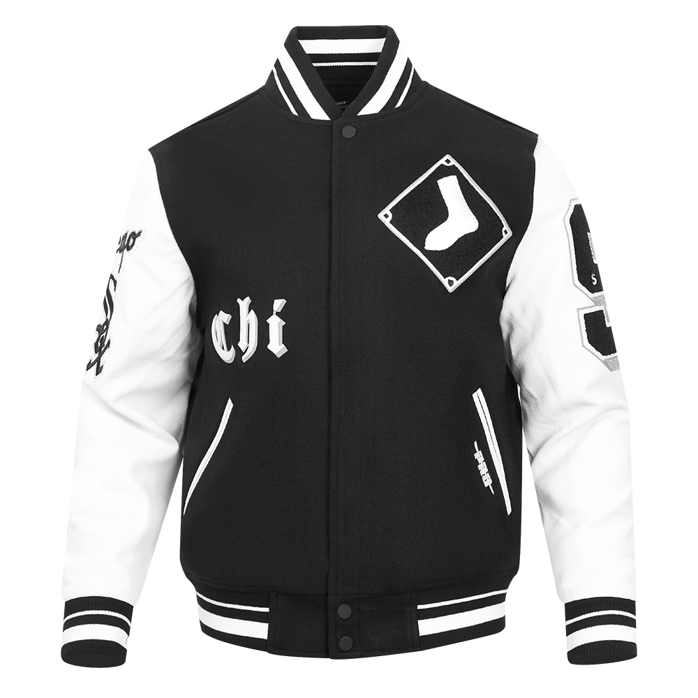 Pro Standard Men's MLB Chicago White Sox Old English Rib Wool Varsity Jacket - Black/White - BLACK/WHITE Thumbnail View 1