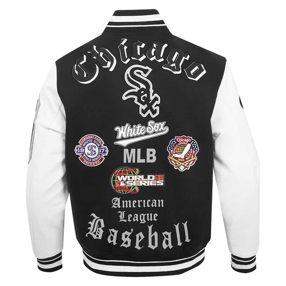 Pro Standard Men's MLB Chicago White Sox Old English Rib Wool Varsity Jacket -Black/White - BLACK/WHITE