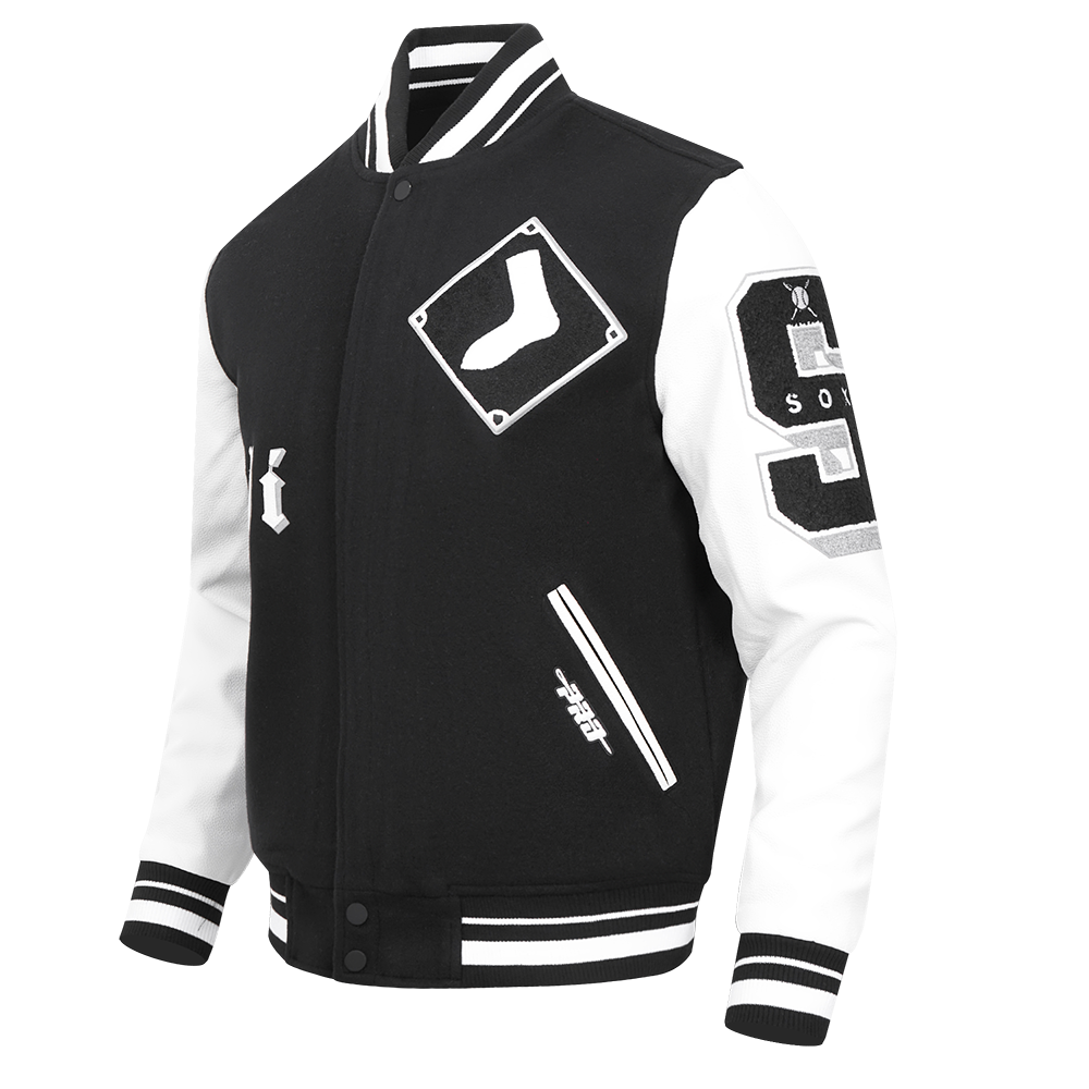 Pro Standard Men's MLB Chicago White Sox Old English Rib Wool Varsity Jacket -Black/White - BLACK/WHITE Thumbnail View 3