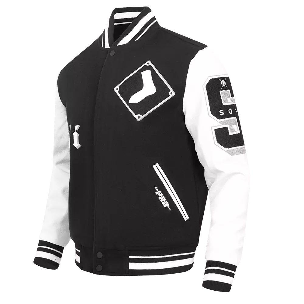 Pro Standard Men's MLB Chicago White Sox Old English Rib Wool Varsity Jacket -Black/White - BLACK/WHITE