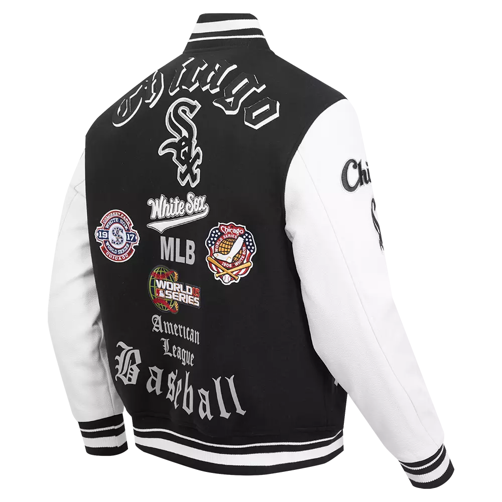 Pro Standard Men's MLB Chicago White Sox Old English Rib Wool Varsity Jacket - Black/White - BLACK/WHITE