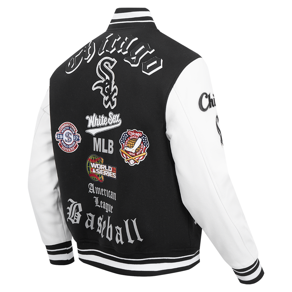 Pro Standard Men's MLB Chicago White Sox Old English Rib Wool Varsity Jacket -Black/White - BLACK/WHITE Thumbnail View 4