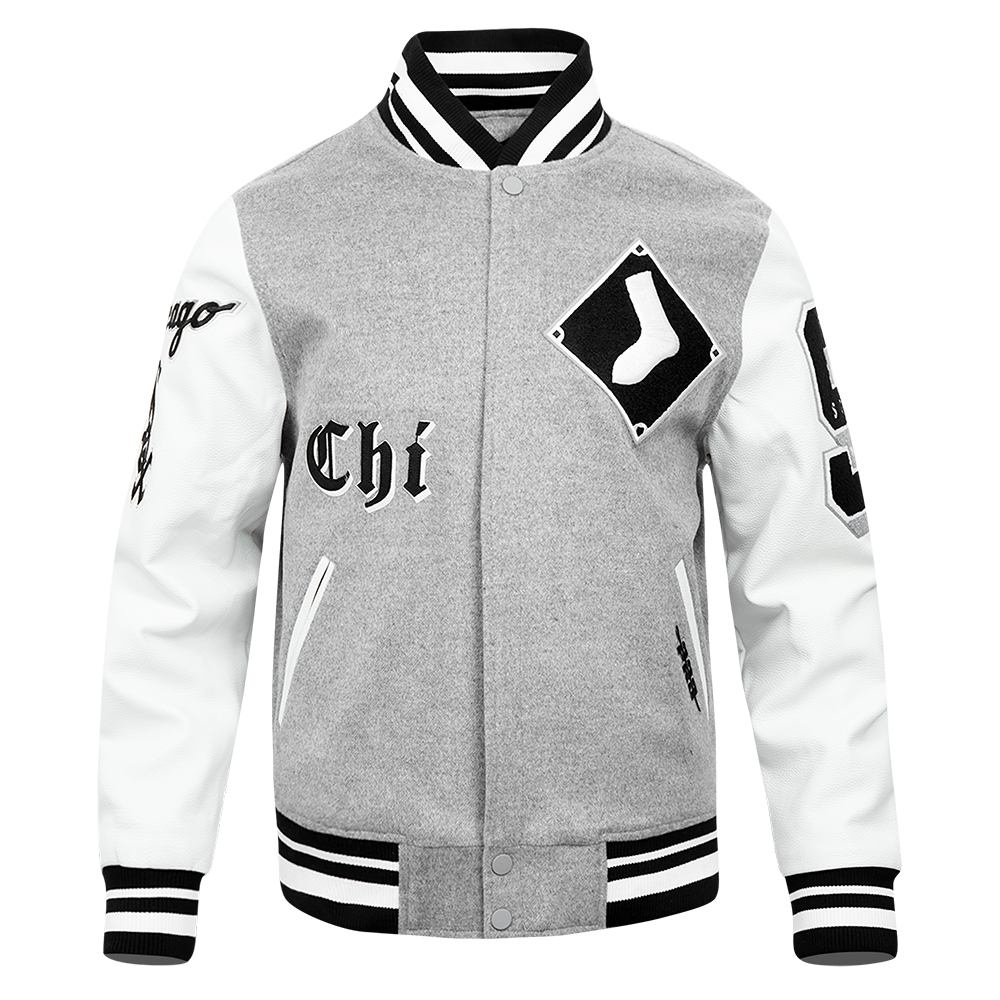 Pro Standard Men's MLB Chicago White Sox Old English Rib Wool Varsity Jacket - Grey/White - GREY/WHITE Thumbnail View 1