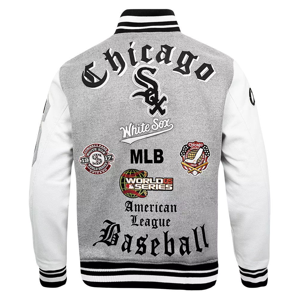 Pro Standard Men's MLB Chicago White Sox Old English Rib Wool Varsity Jacket - Grey/White - GREY/WHITE