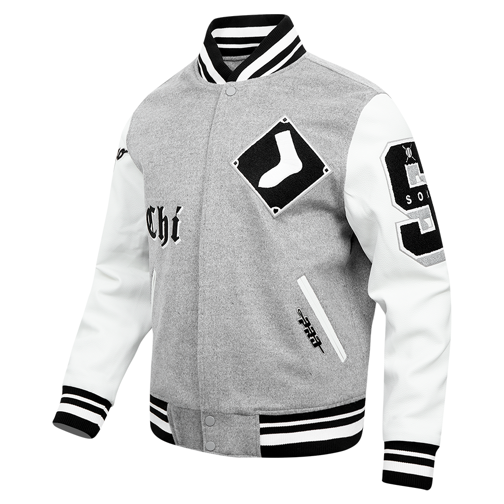 Pro Standard Men's MLB Chicago White Sox Old English Rib Wool Varsity Jacket -Grey/White - GREY/WHITE Thumbnail View 3