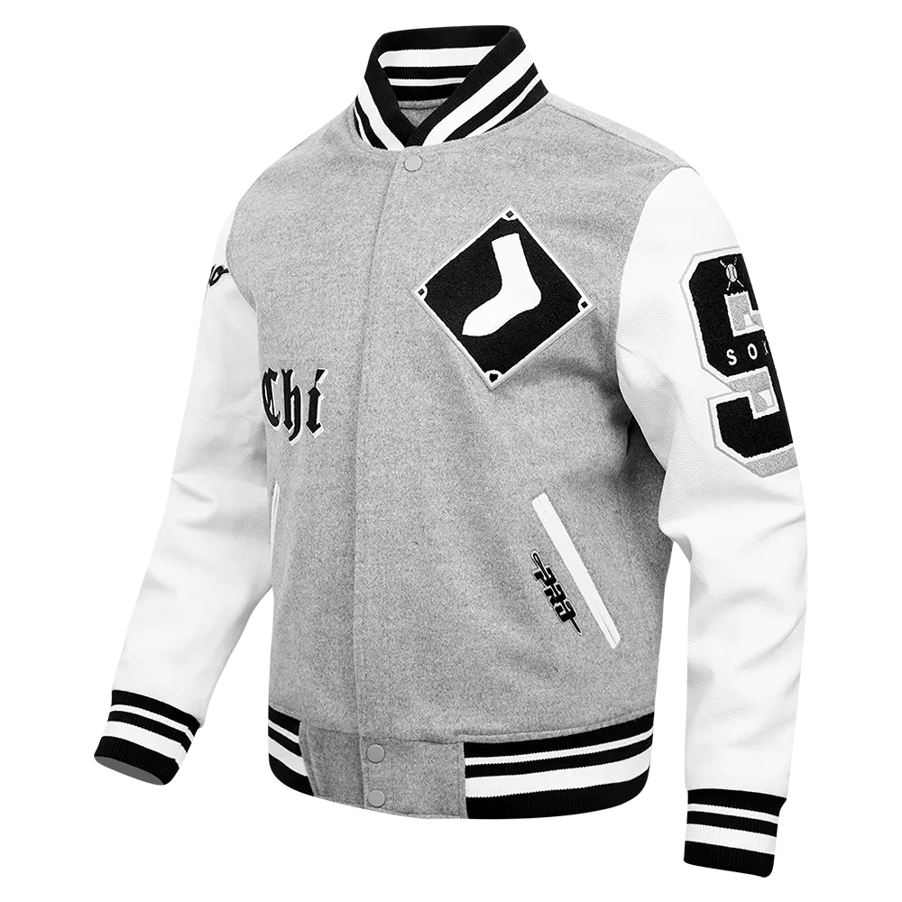 Pro Standard Men's MLB Chicago White Sox Old English Rib Wool Varsity Jacket -Grey/White - GREY/WHITE