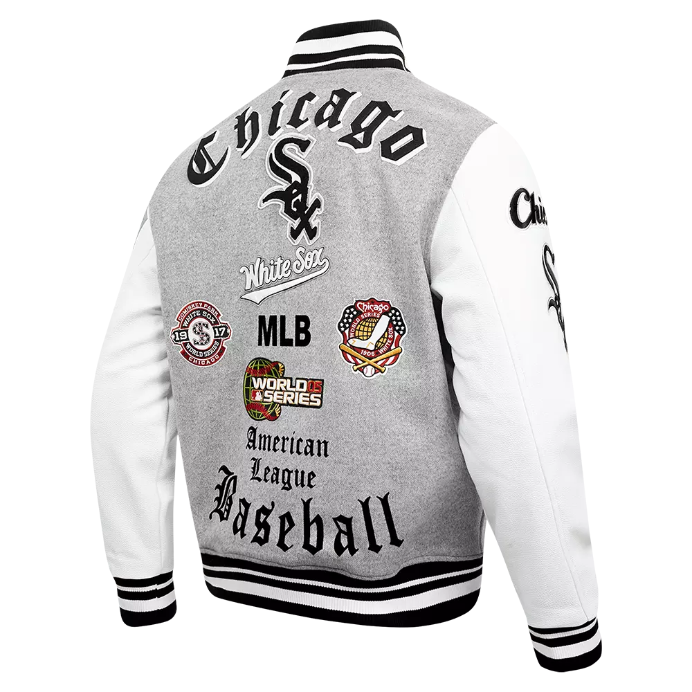 Pro Standard Men's MLB Chicago White Sox Old English Rib Wool Varsity Jacket - Grey/White - GREY/WHITE