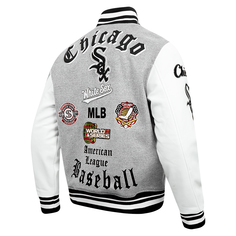 Pro Standard Men's MLB Chicago White Sox Old English Rib Wool Varsity Jacket -Grey/White - GREY/WHITE Thumbnail View 4