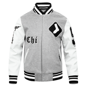 Pro Standard Men's MLB Chicago White Sox Old English Rib Wool Varsity Jacket -Grey/White