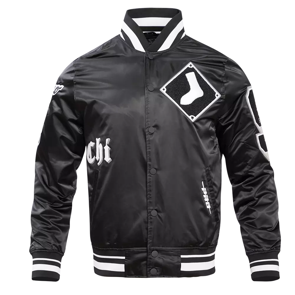 Pro Standard Men's MLB Chicago White Sox Old English Rib Satin Varsity Jacket -Black - BLACK