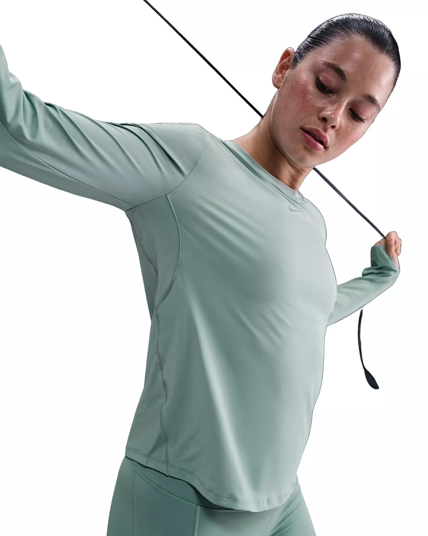Nike Women's One Dri-FIT Long-Sleeve Top - Green - GREEN