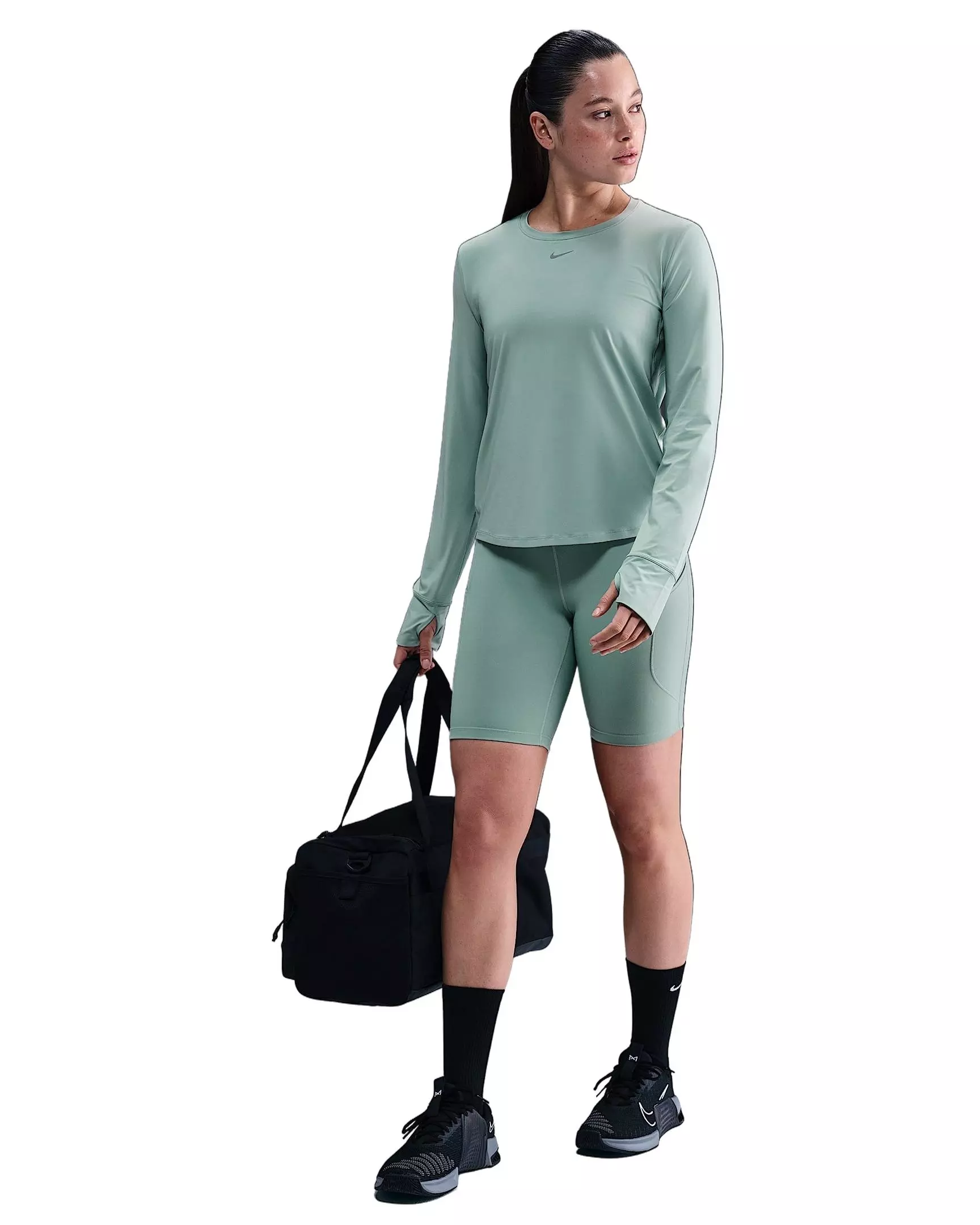 Nike Women's One Dri-FIT Long-Sleeve Top - Green - GREEN