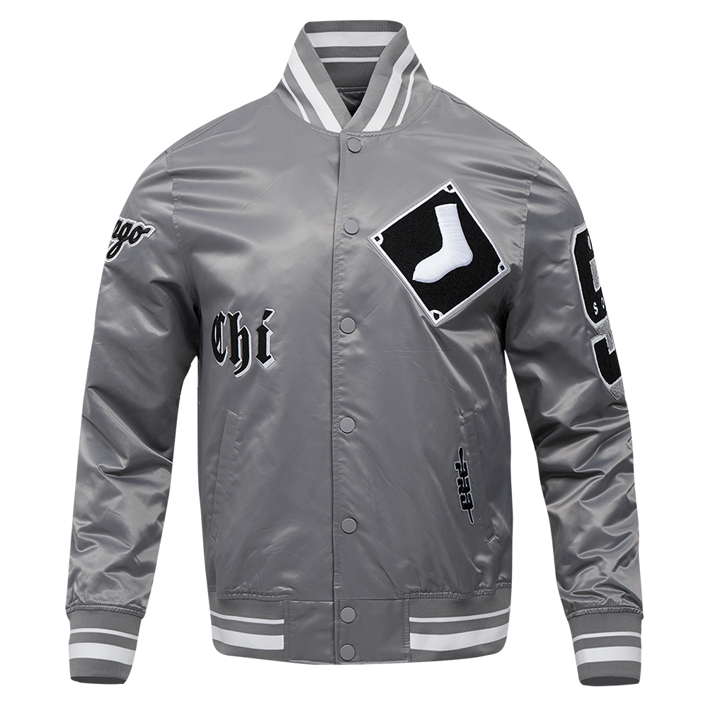 Pro Standard Men's MLB Chicago White Sox Old English Rib Satin Varsity Jacket - Grey - GREY Thumbnail View 1