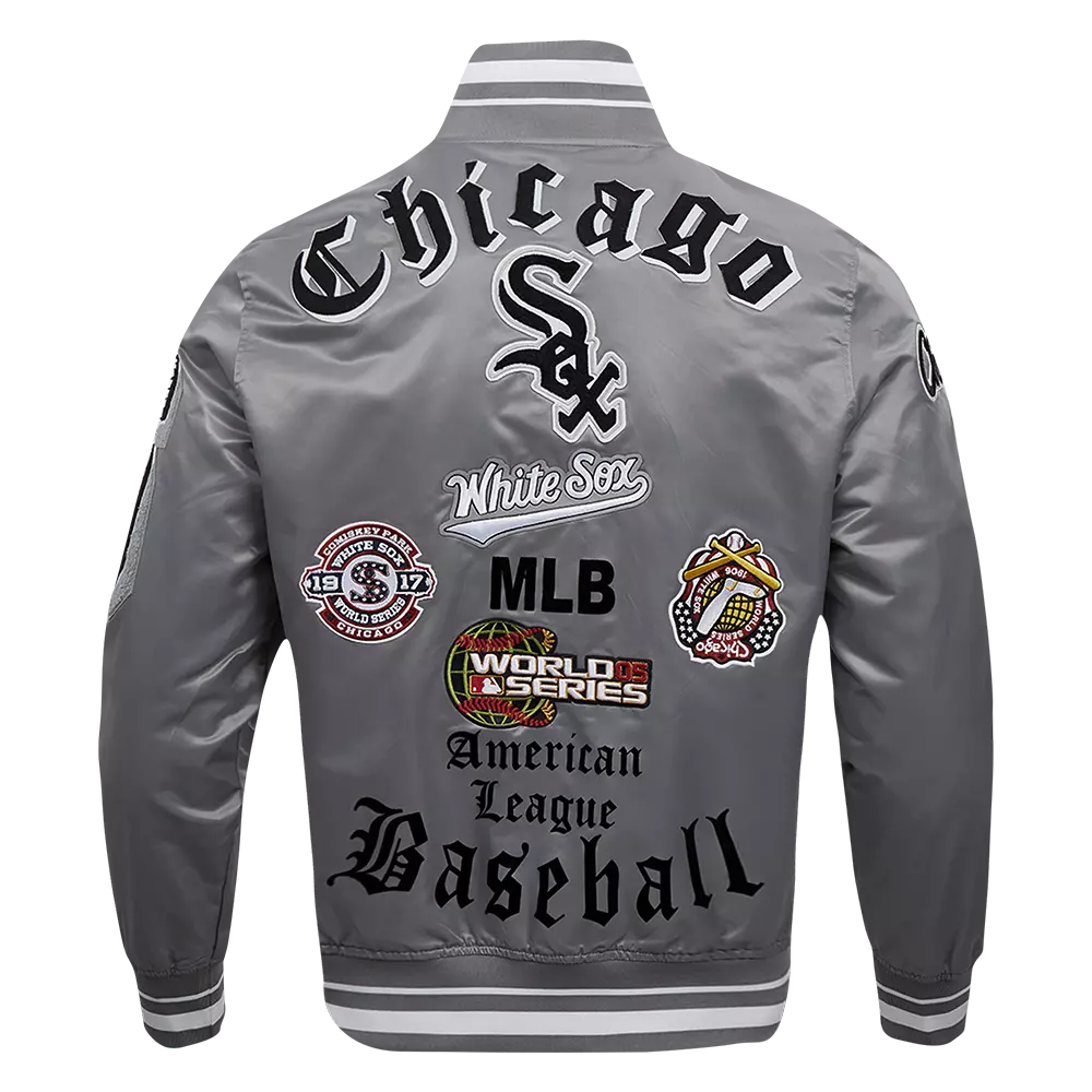 Pro Standard Men's MLB Chicago White Sox Old English Rib Satin Varsity Jacket - Grey - GREY