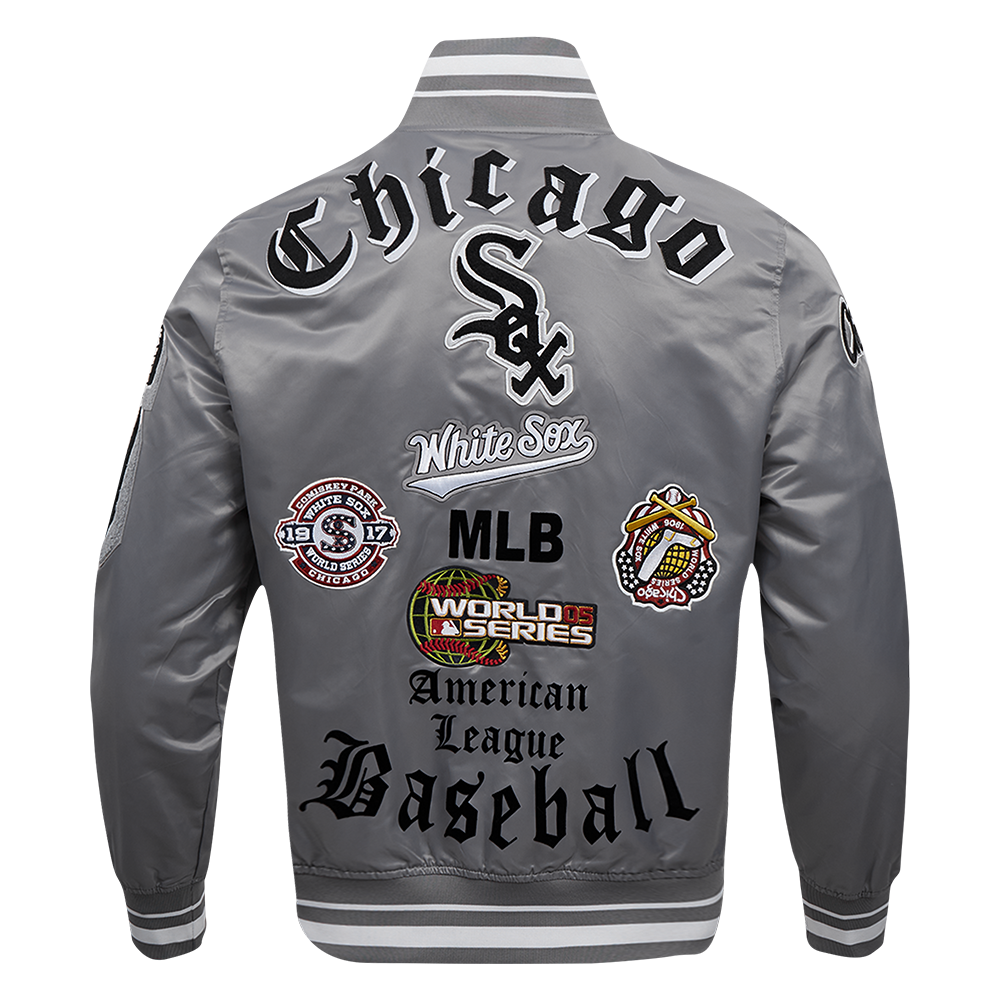 Pro Standard Men's MLB Chicago White Sox Old English Rib Satin Varsity Jacket -Grey - GREY Thumbnail View 2