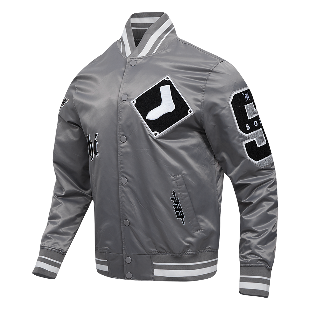 Pro Standard Men's MLB Chicago White Sox Old English Rib Satin Varsity Jacket - Grey - GREY Thumbnail View 3