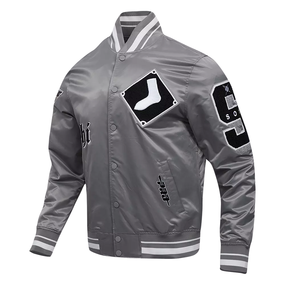 Pro Standard Men's MLB Chicago White Sox Old English Rib Satin Varsity Jacket -Grey - GREY