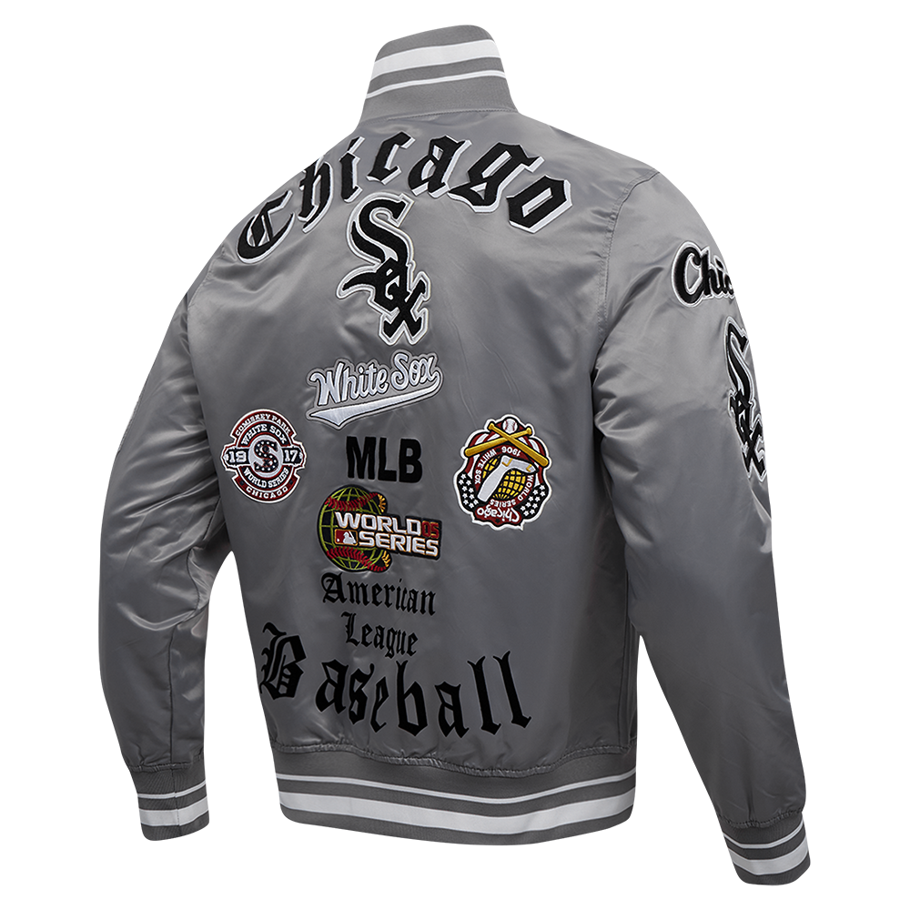 Pro Standard Men's MLB Chicago White Sox Old English Rib Satin Varsity Jacket - Grey - GREY Thumbnail View 4