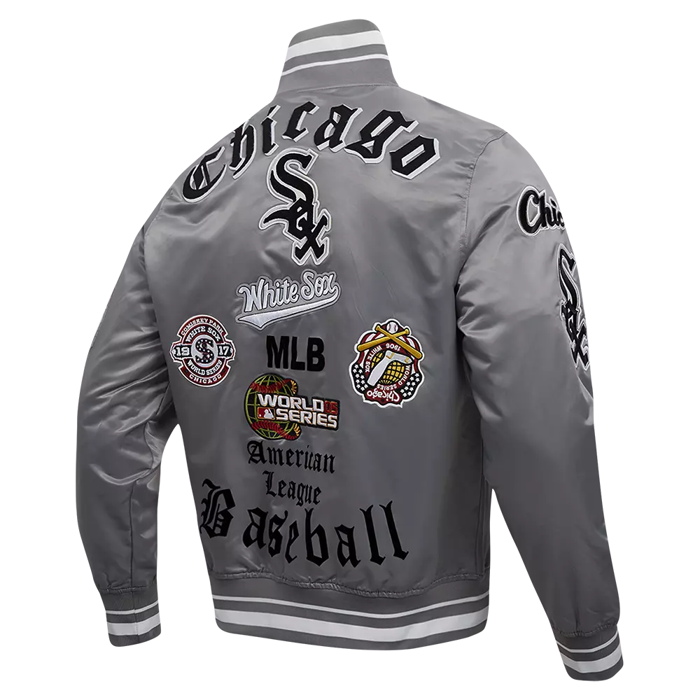 Pro Standard Men's MLB Chicago White Sox Old English Rib Satin Varsity Jacket - Grey - GREY