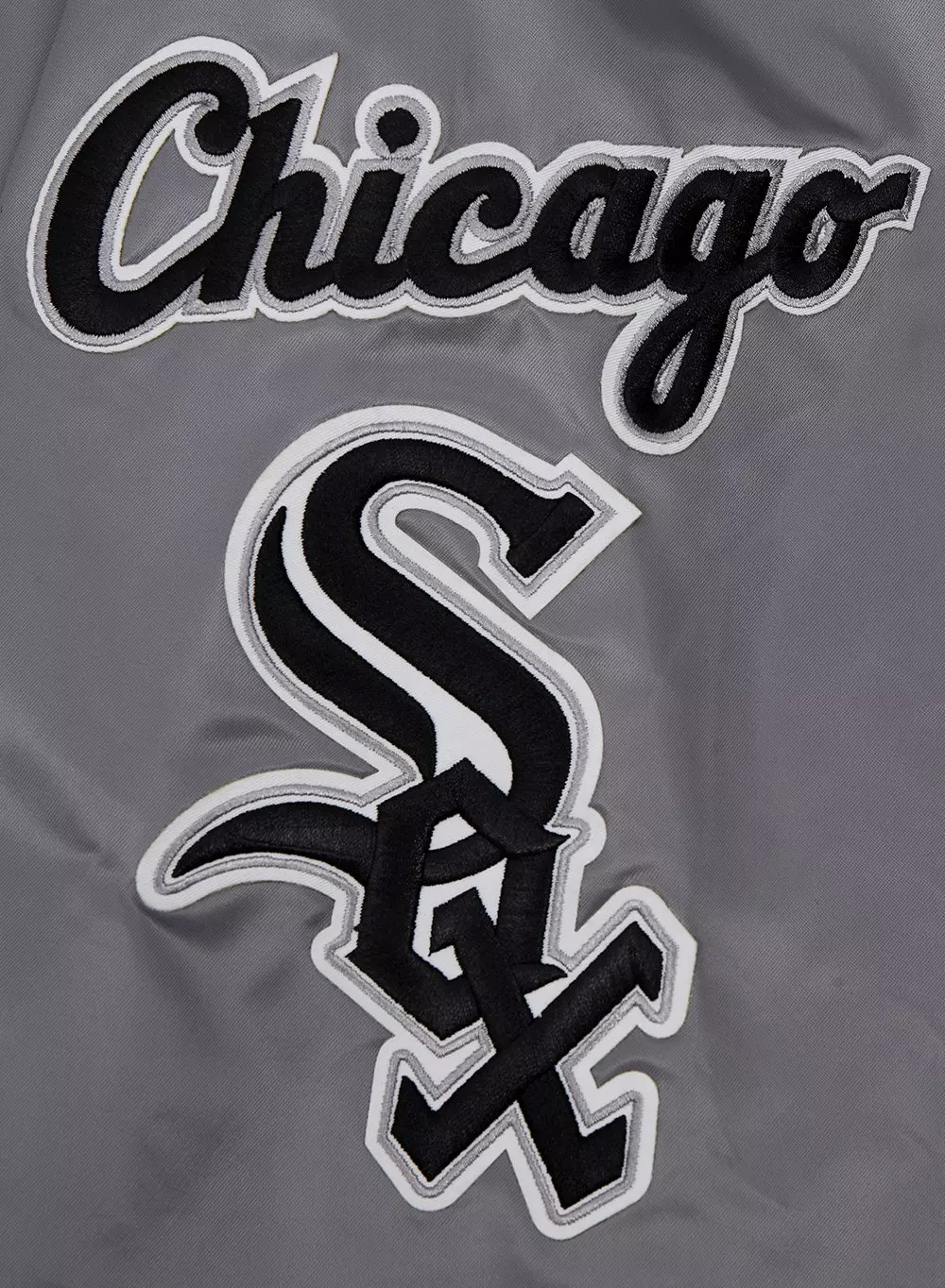 Pro Standard Men's MLB Chicago White Sox Old English Rib Satin Varsity Jacket - Grey - GREY