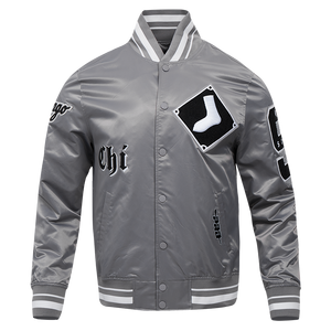 Pro Standard Men's MLB Chicago White Sox Old English Rib Satin Varsity Jacket -Grey