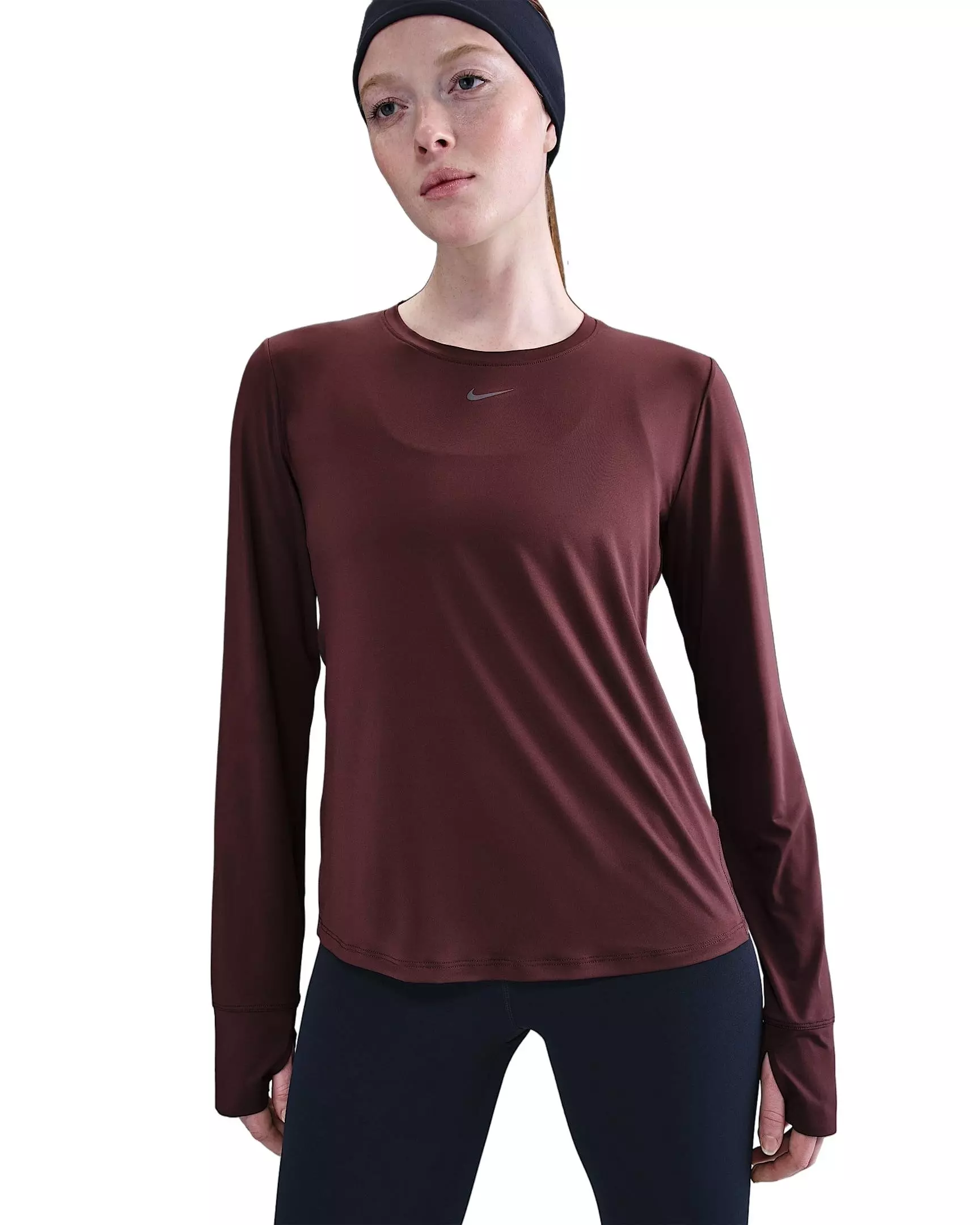 Nike Women's One Dri-FIT Long-Sleeve Top - Burgundy - BURGUNDY