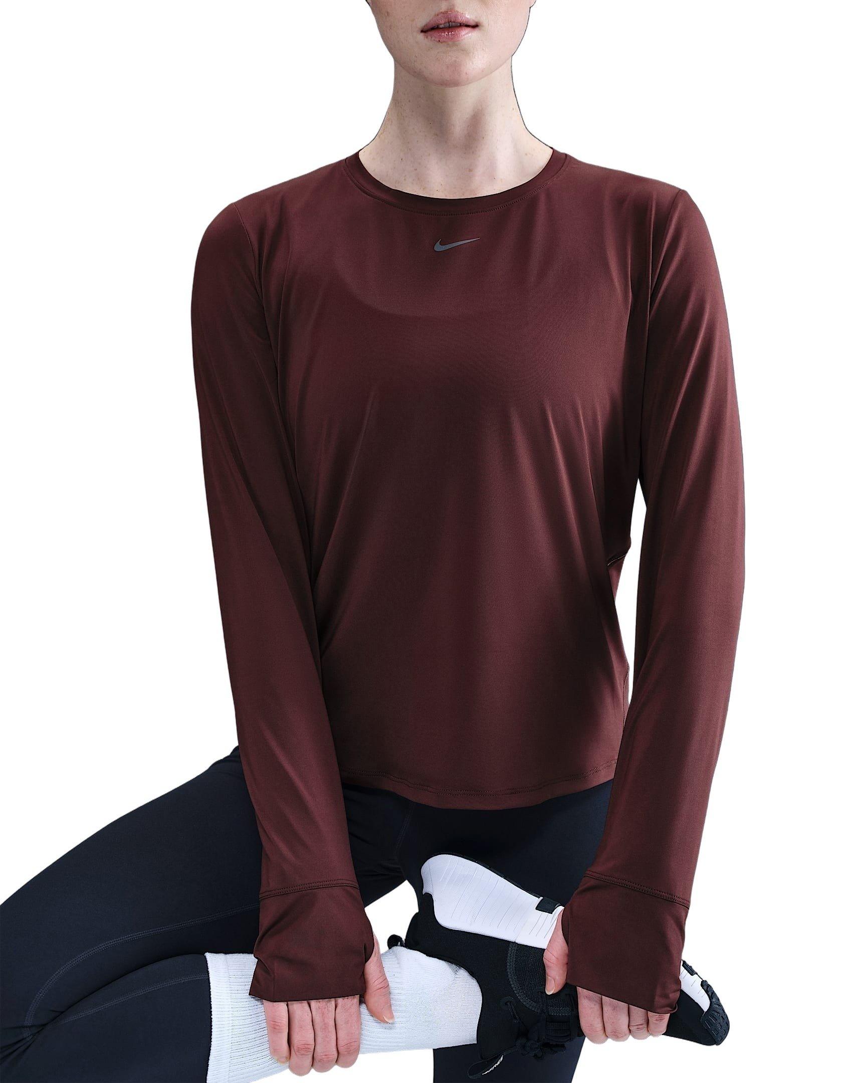 Nike Women's One Dri-FIT Long-Sleeve Top - Burgundy - BURGUNDY Thumbnail View 3