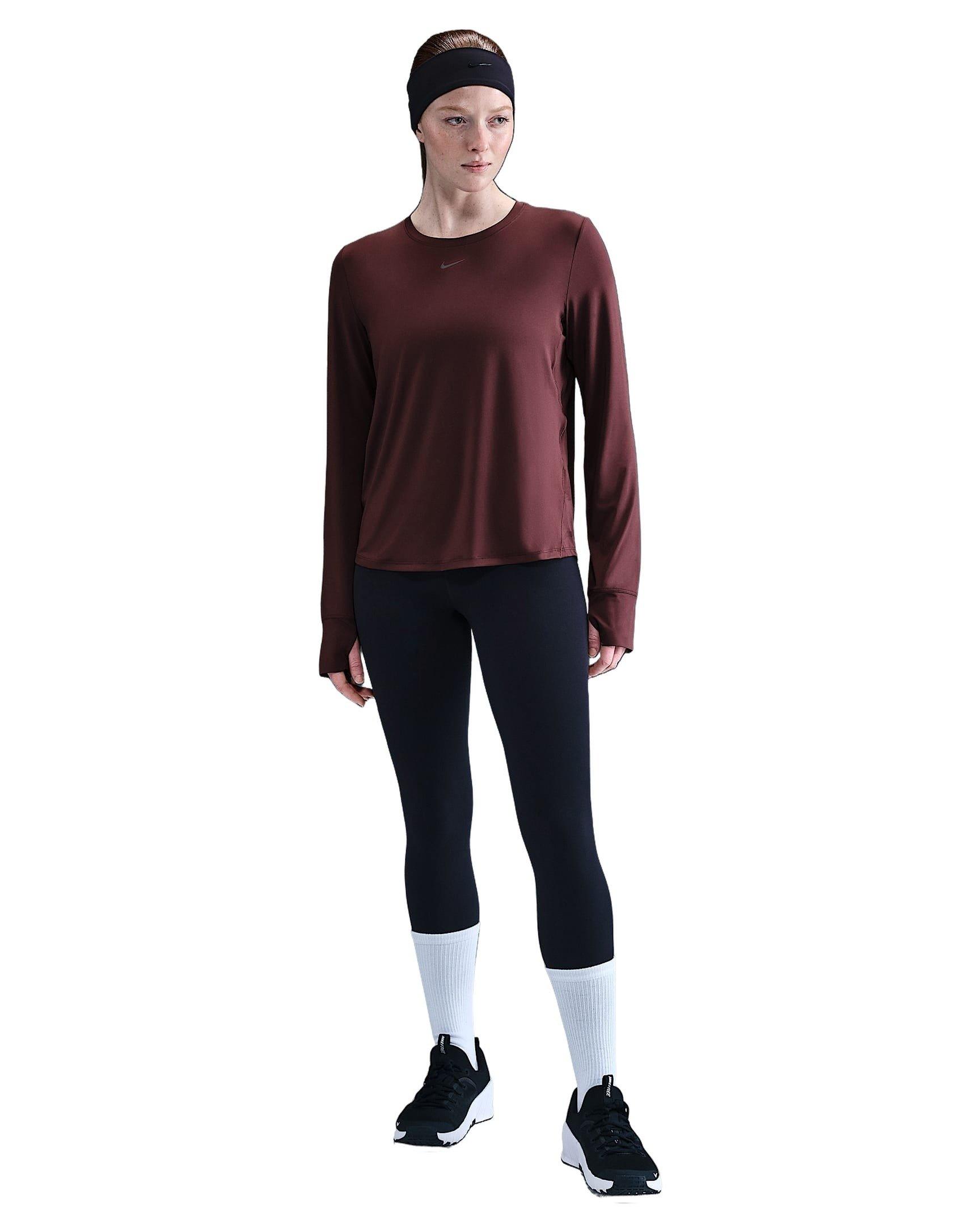 Nike Women's One Dri-FIT Long-Sleeve Top - Burgundy - BURGUNDY Thumbnail View 4
