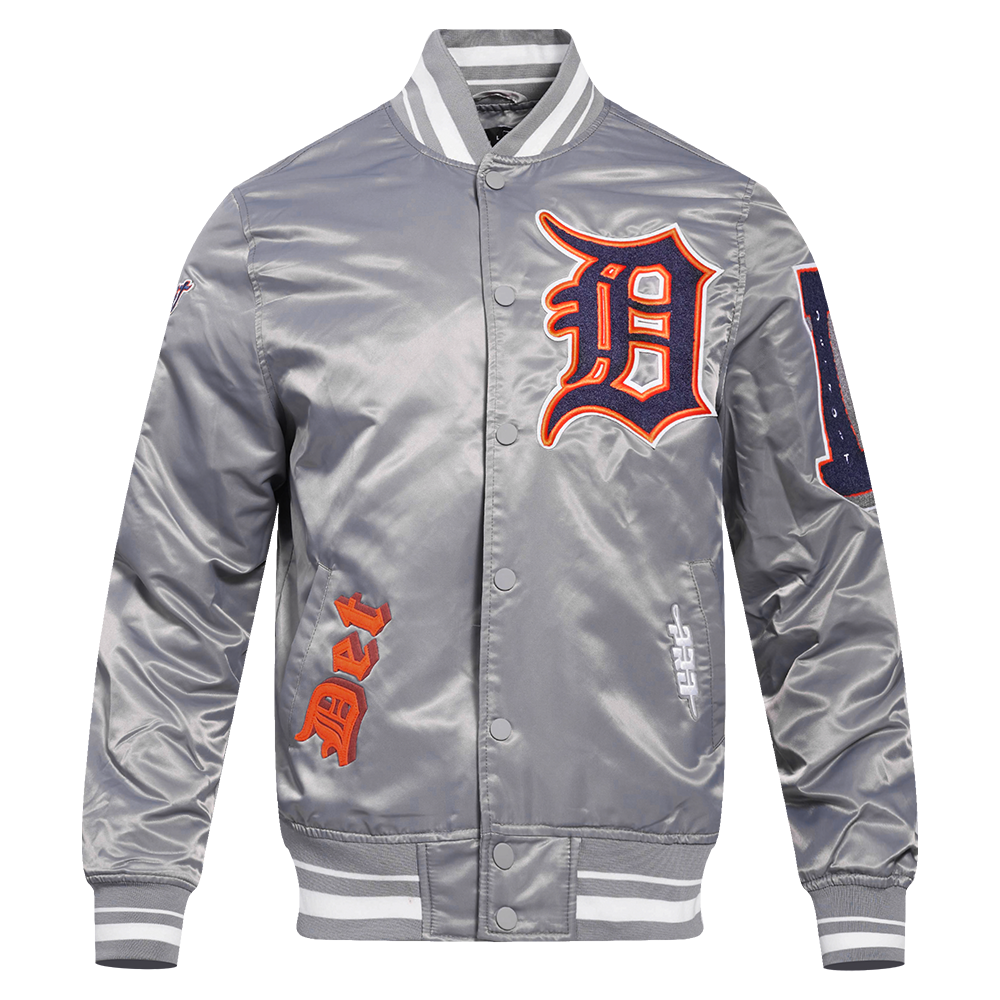 Pro Standard Men's MLB Detroit Tigers Old English Rib Satin Varsity Jacket - Grey - GREY Thumbnail View 1