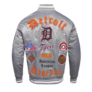 Pro Standard Men's MLB Detroit Tigers Old English Rib Satin Varsity Jacket -Grey