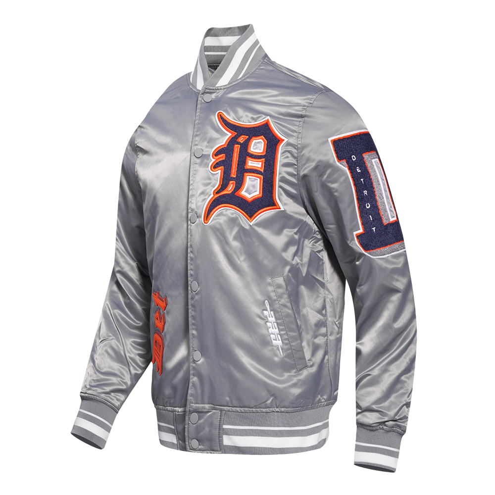 Pro Standard Men's MLB Detroit Tigers Old English Rib Satin Varsity Jacket -Grey - GREY Thumbnail View 3